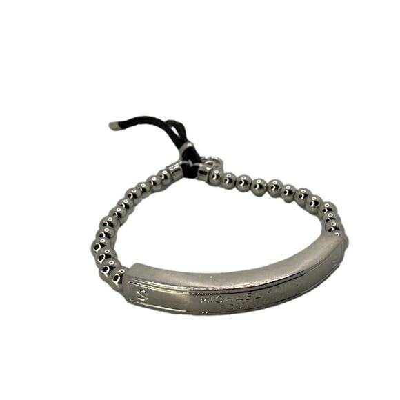 Michael Kors Silver & Black Leather Beaded Tag Bracelet - Picture 4 of 6